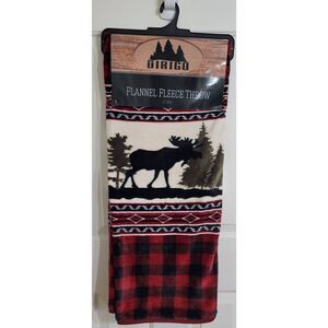 DIRIGO Wilderness Moose Buffalo Plaid Plush Flannel Fleece Throw 50x60 New